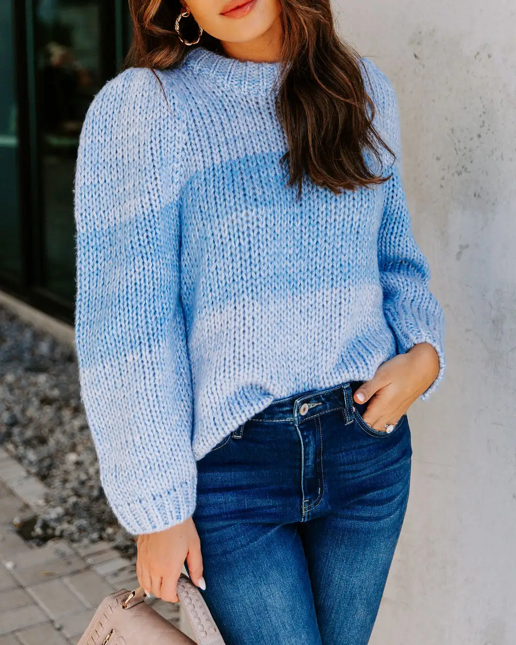 Alana Two-Tone Knit Sweater - Blue - FINAL SALE 1 Alana Two-Tone Knit Sweater - Blue - FINAL SALE