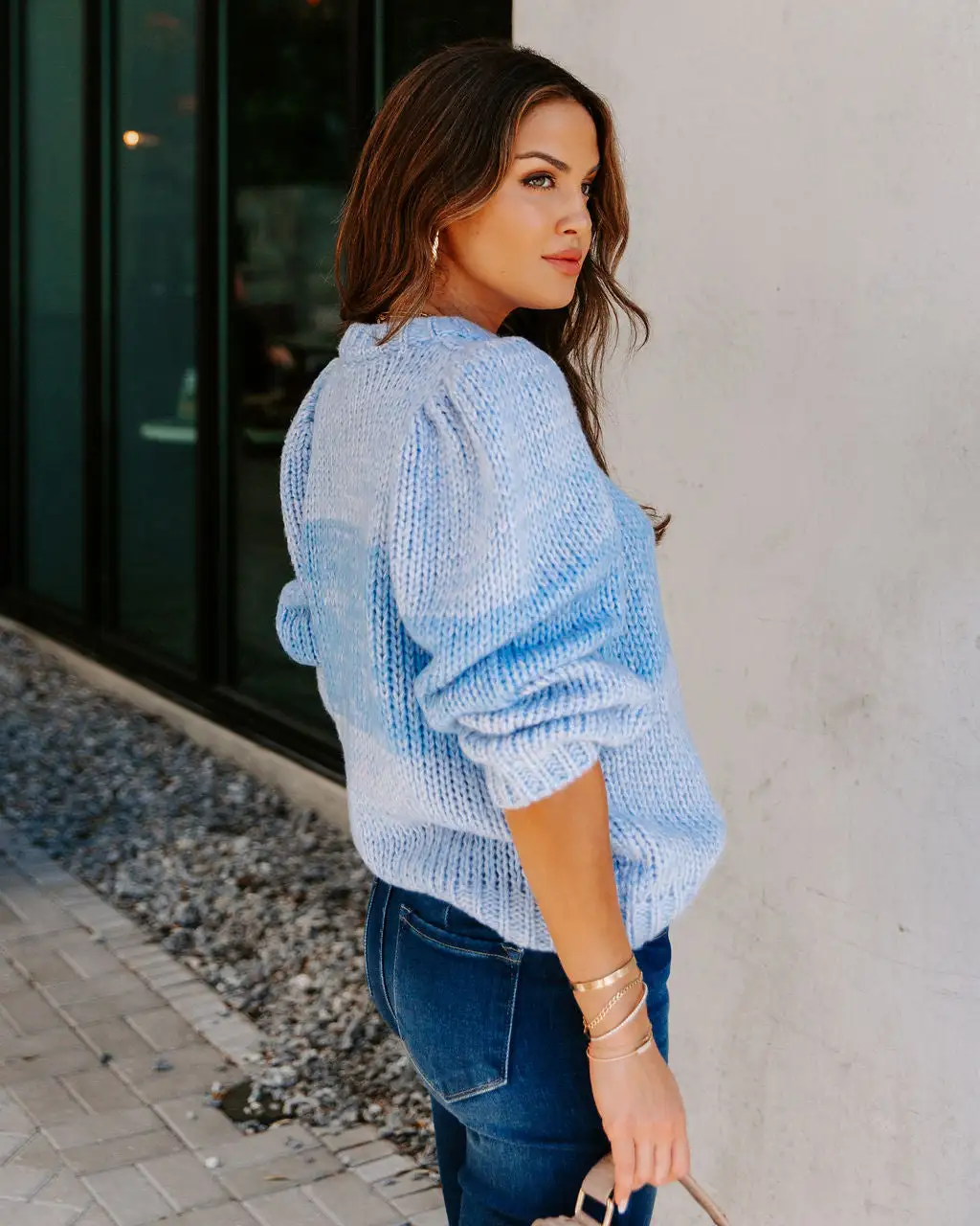 Alana Two-Tone Knit Sweater - Blue - FINAL SALE 2 Alana Two-Tone Knit Sweater - Blue - FINAL SALE - Image 2