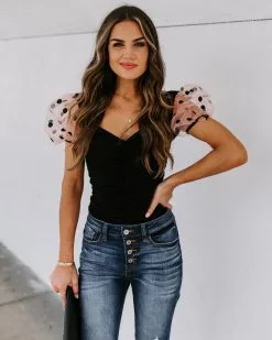 TCEC-001 Minnie Ruched Puff Sleeve Bodysuit - FINAL SALE -clothes Sales 186A4401