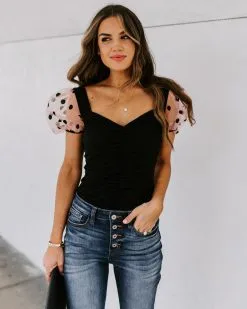 TCEC-001 Minnie Ruched Puff Sleeve Bodysuit - FINAL SALE -clothes Sales 186A4415