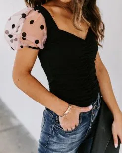 TCEC-001 Minnie Ruched Puff Sleeve Bodysuit - FINAL SALE -clothes Sales 186A4425