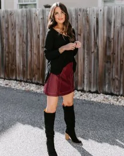 DEE-001 Genius Is Patience Faux Leather Mini Skirt - Wine - FINAL SALE -clothes Sales 186A6683