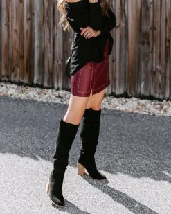 DEE-001 Genius Is Patience Faux Leather Mini Skirt - Wine - FINAL SALE -clothes Sales 186A6684