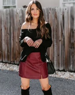 DEE-001 Genius Is Patience Faux Leather Mini Skirt - Wine - FINAL SALE -clothes Sales 186A6694