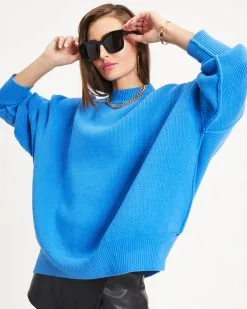 Elouise Knit Oversized Pullover Sweater - Blue