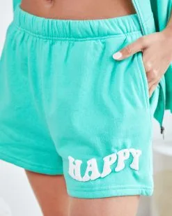 VINT-001 Happy Life Cotton Blend Pocketed Shorts - Green