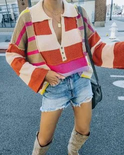 Shaw Striped Collared Henley Sweater - FINAL SALE