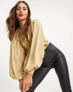 SALT-001 Million Dollar Lady Balloon Sleeve Bodysuit - Gold - FINAL SALE