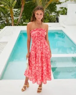 Tarot Smocked Tiered Midi Dress - Pink/Orange