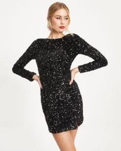Miss Hollywood Sequin Mini Dress - Black - FINAL SALE -clothes Sales 24 MissHollywoodSequinMiniDress Black 2048