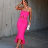 Libby Strapless Cutout Ruffle Midi Dress - Hot Pink - SALE