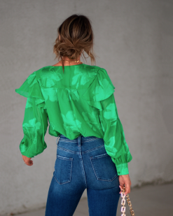 STRU-001 Tailynn Floral Ruffle Bodysuit - Green - SALE -clothes Sales 2922E49E C4D4 43E8 8B61 AC372E2ED38C