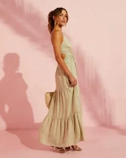 Coraline Tiered Maxi Dress – Khaki  -clothes Sales 32207SKV KHAKI 4126