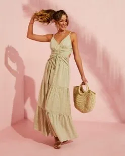 Coraline Tiered Maxi Dress – Khaki  -clothes Sales 32207SKV KHAKI 4143