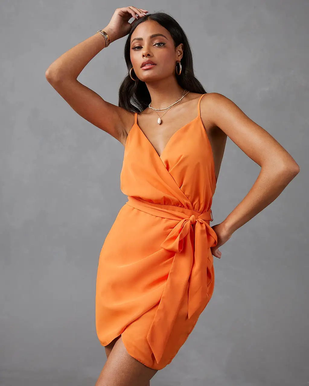 SKYL-002 Maxine Strappy Drape Mini Dress - Orange 5 SKYL-002 Maxine Strappy Drape Mini Dress - Orange - Image 5