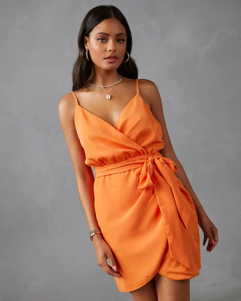 SKYL-002 Maxine Strappy Drape Mini Dress - Orange 6 SKYL-002 Maxine Strappy Drape Mini Dress - Orange - Image 6