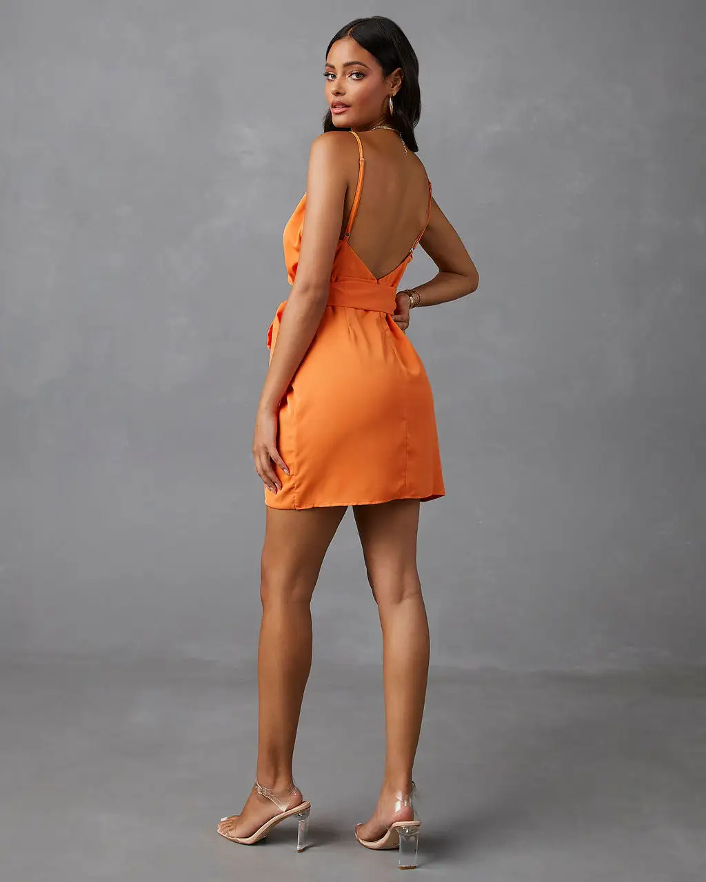 SKYL-002 Maxine Strappy Drape Mini Dress - Orange 2 SKYL-002 Maxine Strappy Drape Mini Dress - Orange - Image 2