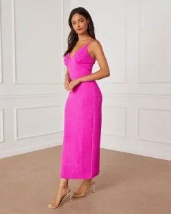 Terrassa Textured Midi Dress - Hot Pink -clothes Sales 32656SKV HOTPINK 8838