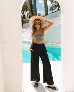 AAKA-001 Weston Linen Blend Pocketed Smocked Pants - Black