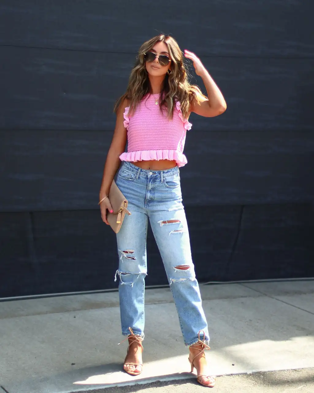 Mariela Knit Ruffle Trim Top - Pink 5 Mariela Knit Ruffle Trim Top - Pink - Image 5