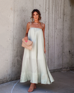 MABL-001 Ashton Pocketed Shoulder Tie Maxi Dress - Sage