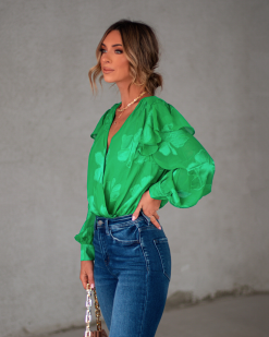 STRU-001 Tailynn Floral Ruffle Bodysuit - Green - SALE