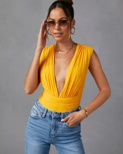 SKYL-002 Perrine Drape Front Bodysuit - Tangerine 