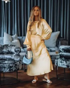 ENDL-001 Naya Satin Midi Skirt - Yellow - FINAL SALE