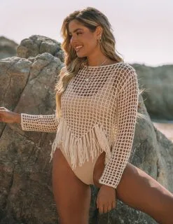 Susanna Fringe Open Knit Top - Sand - FINAL SALE -clothes Sales 5D9A2442