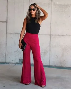 SALT-001 Born With It Faux Suede Wide Leg Pants - Merlot - FINAL SALE