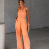 Aria Satin Smocked Pocketed Jumpsuit - Dusty Orange - SALE