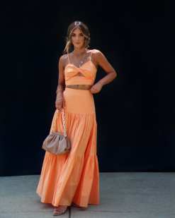 MABL-001 Lachey Tiered Maxi Skirt - Orange
