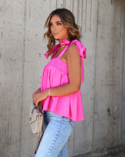 Kelis Smocked Shoulder Tie Babydoll Top - Pink -clothes Sales 64909885 A18E 4EAA B6DD 699A832F13E9
