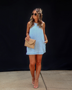 MUST-001 Chelsey Chambray Pocketed Mini Dress