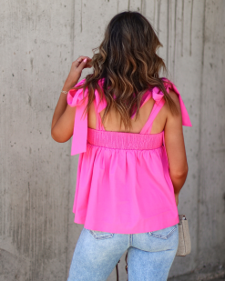 Kelis Smocked Shoulder Tie Babydoll Top - Pink -clothes Sales 7F2AE549 3E50 4D1C 89CC C16E15CDF2E7
