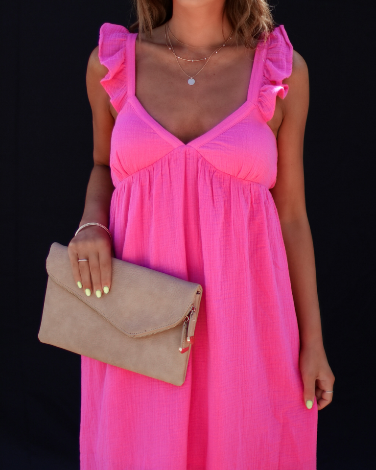 Melia Flutter Sleeve Midi Dress - Hot Pink 4 Melia Flutter Sleeve Midi Dress - Hot Pink - Image 4