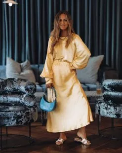 ENDL-001 Naya Satin Midi Skirt - Yellow - FINAL SALE -clothes Sales 86838A69 EFB9 49E6 89CE FEB8AC00E76D