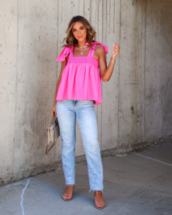 Kelis Smocked Shoulder Tie Babydoll Top - Pink -clothes Sales 8F4BFAC8 41FE 4EBB 84AF 31CF347C49FB