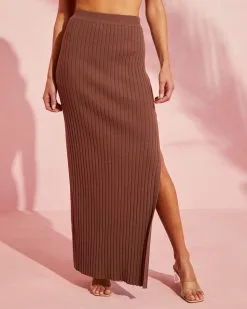 ACOA-001 Kamiya Ribbed Maxi Skirt - Chocolate -clothes Sales ACS30161 CHOCOLATE6462