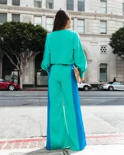STRU-001 Abbey Satin Pocketed Wide Leg Pants - Turquoise/Blue - FINAL SALE -clothes Sales AbbeySatinCropTop PocketedWideLegPants Turquoise Blue101