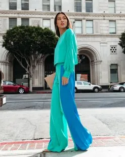 STRU-001 Abbey Satin Pocketed Wide Leg Pants - Turquoise/Blue - FINAL SALE -clothes Sales AbbeySatinCropTop PocketedWideLegPants Turquoise Blue55