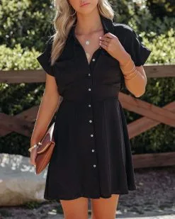 Adelyn Button Down Shirt Dress - Black - FINAL SALE -clothes Sales AdelynButtonDownShirtDressBlack30