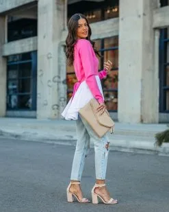 Adrienne Contrast Poplin Sweater Top - Pink - FINAL SALE -clothes Sales AdrienneContrastPoplinSweaterTopPink24