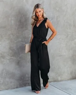 TYCH-001 Adrienne Pocketed Satin Jumpsuit - Black - FINAL SALE -clothes Sales AdriennePocketedSatinJumpsuitBlack5