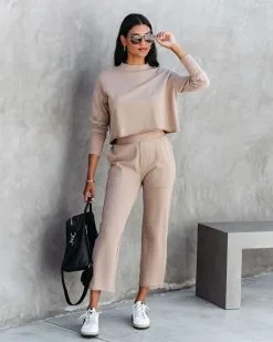Airport Glam Cotton Mock Neck Long Sleeve Top - Camel - FINAL SALE