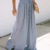 AAKA-001 Aleah Button Up Side Wide Leg Pants - Dusty Blue - SALE