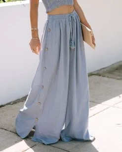 AAKA-001 Aleah Button Up Side Wide Leg Pants - Dusty Blue - SALE