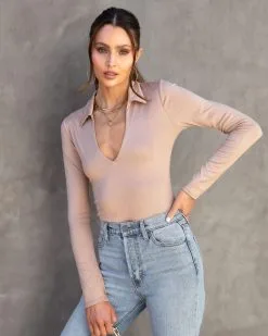 BLUE-001 Alessandra Collared Bodysuit - Light Taupe - FINAL SALE -clothes Sales AlessandraCollaredBodysuit LightTaupe186