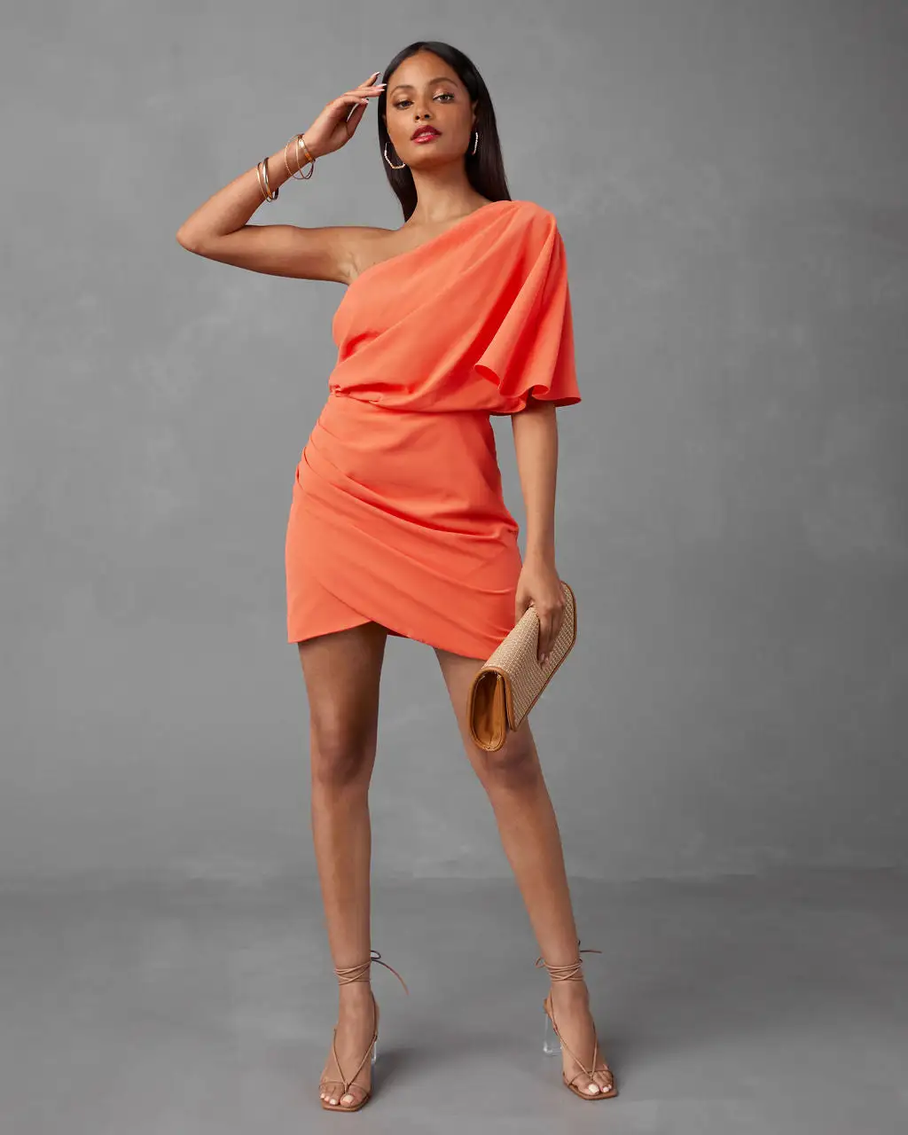 All-Nighter One Shoulder Drape Mini Dress - Orange 3 All-Nighter One Shoulder Drape Mini Dress - Orange - Image 3
