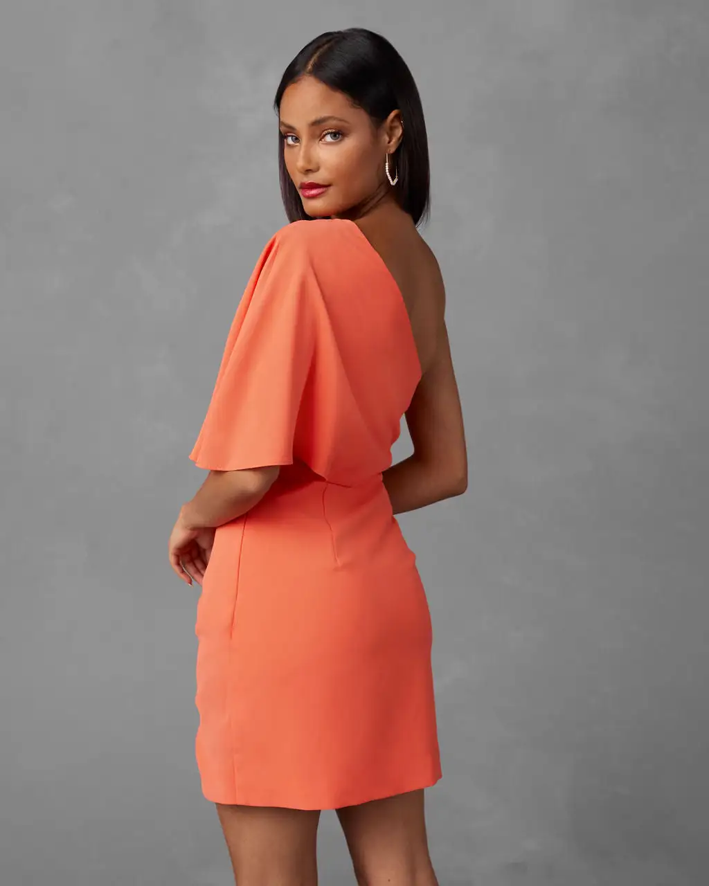 All-Nighter One Shoulder Drape Mini Dress - Orange 2 All-Nighter One Shoulder Drape Mini Dress - Orange - Image 2